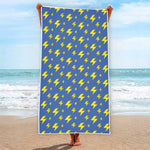 Blue And Yellow Lightning Pattern Print Beach Towel