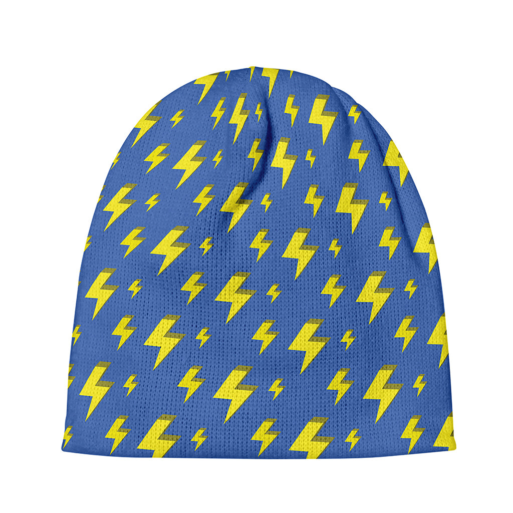 Blue And Yellow Lightning Pattern Print Beanie