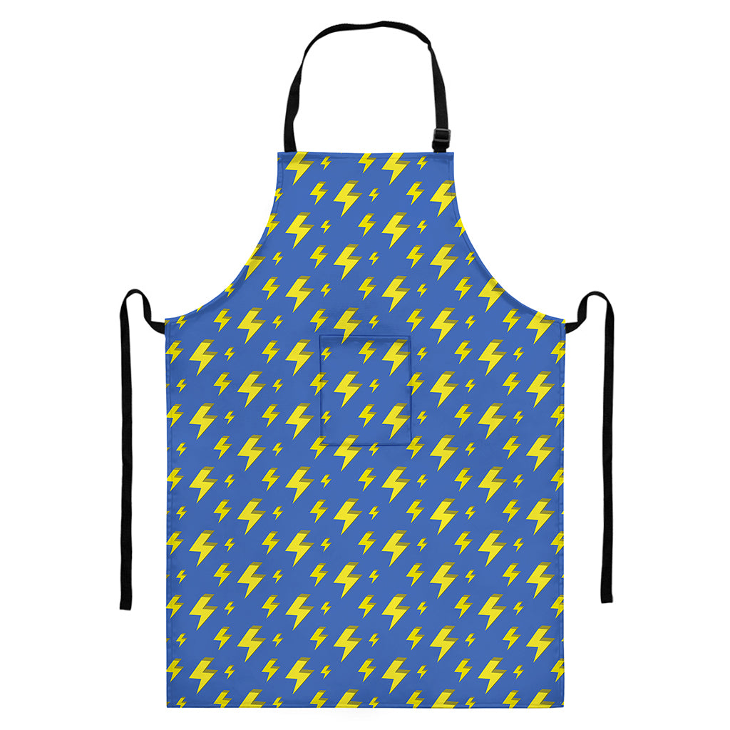 Blue And Yellow Lightning Pattern Print Bib Apron With Pocket