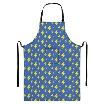 Blue And Yellow Lightning Pattern Print Bib Apron With Pocket