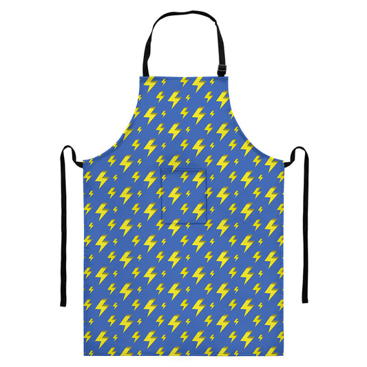 Blue And Yellow Lightning Pattern Print Bib Apron With Pocket
