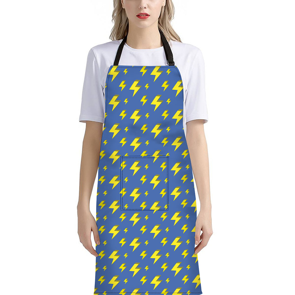 Blue And Yellow Lightning Pattern Print Bib Apron With Pocket