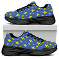 Blue And Yellow Lightning Pattern Print Black Chunky Shoes