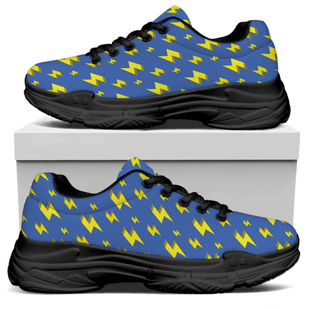 Blue And Yellow Lightning Pattern Print Black Chunky Shoes