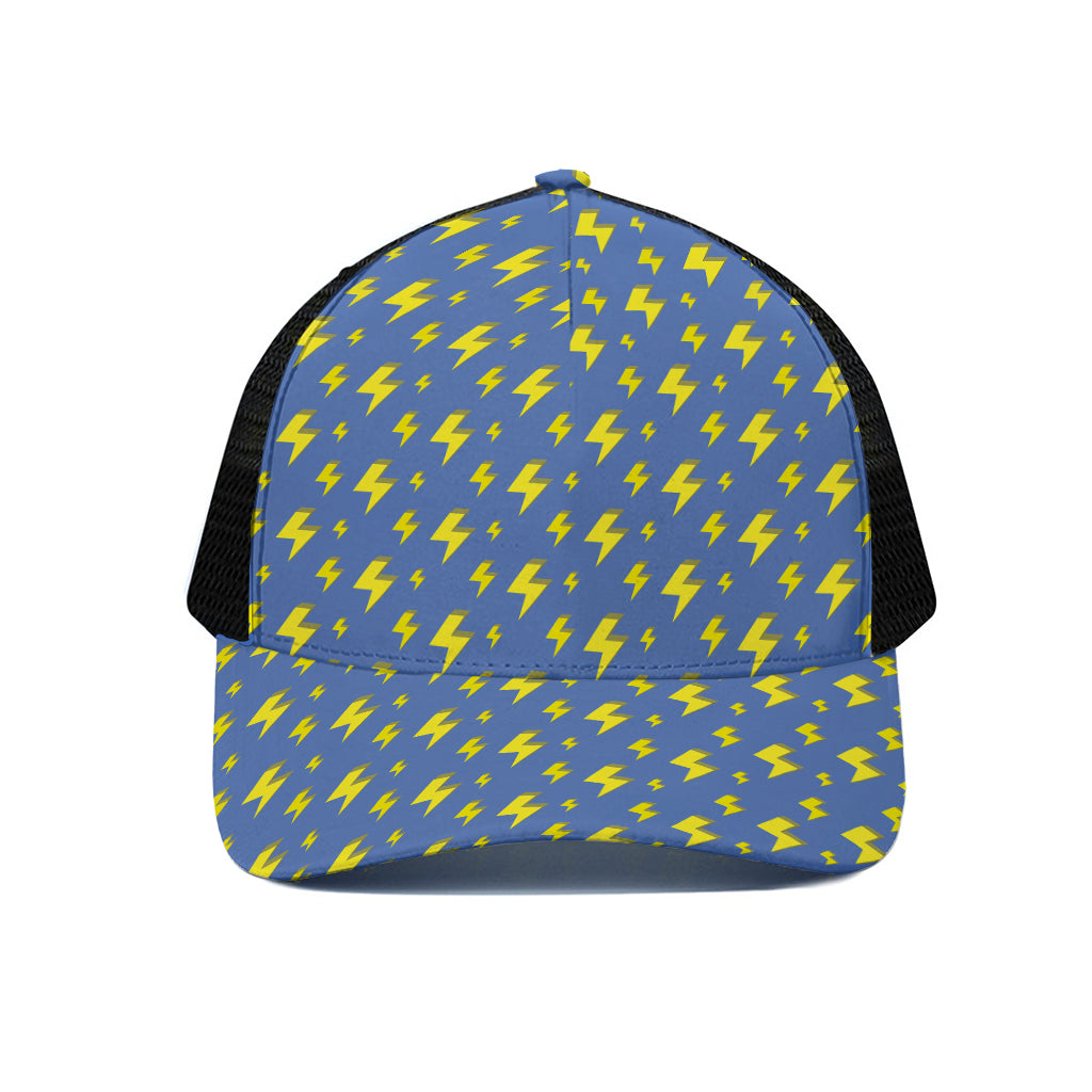 Blue And Yellow Lightning Pattern Print Black Mesh Trucker Cap