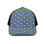Blue And Yellow Lightning Pattern Print Black Mesh Trucker Cap