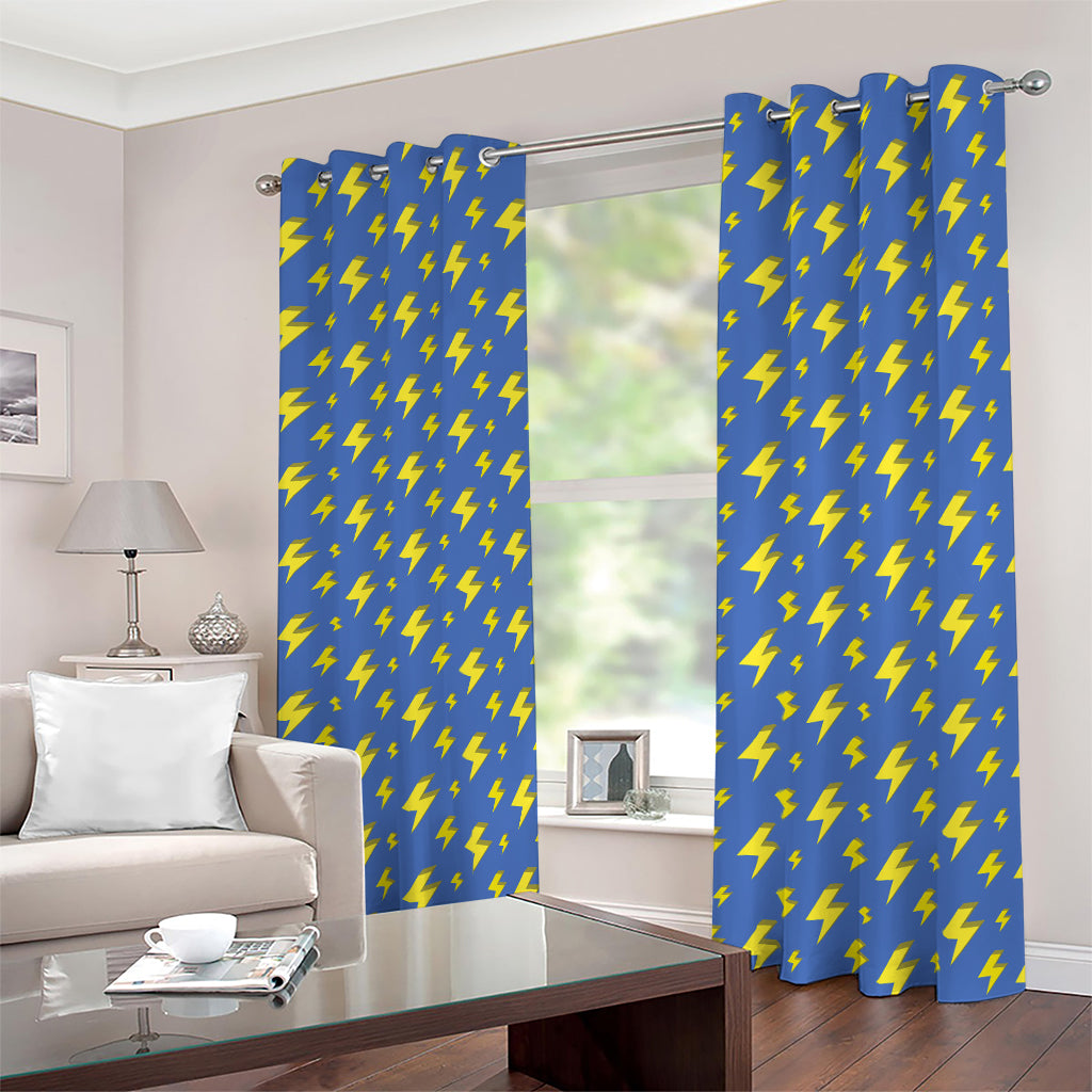 Blue And Yellow Lightning Pattern Print Blackout Grommet Curtains
