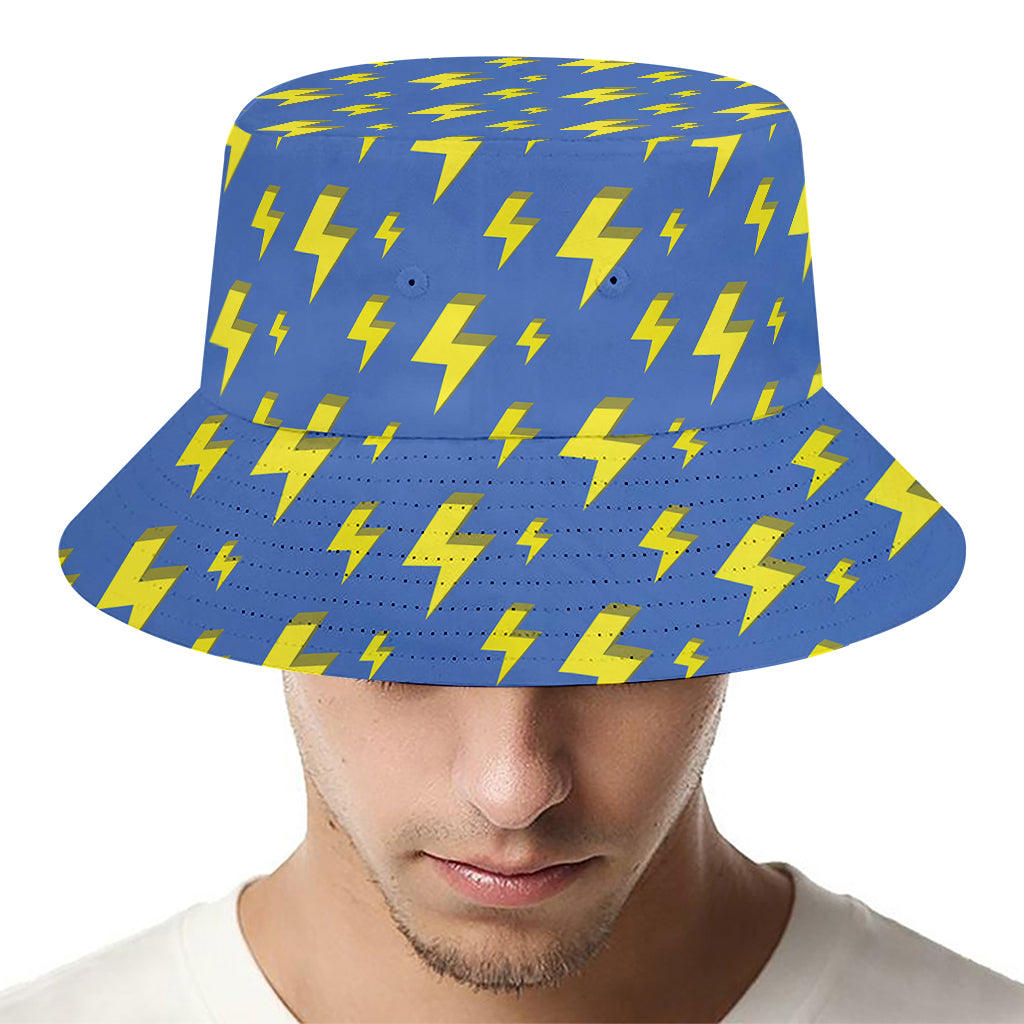 Blue And Yellow Lightning Pattern Print Bucket Hat