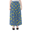 Blue And Yellow Lightning Pattern Print Chiffon Maxi Skirt
