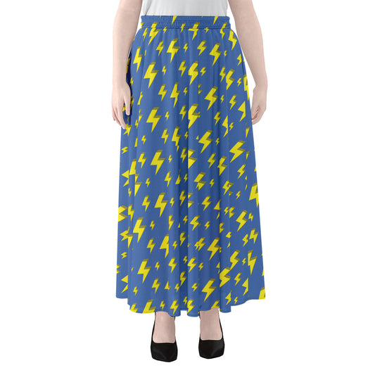 Blue And Yellow Lightning Pattern Print Chiffon Maxi Skirt