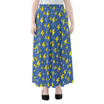 Blue And Yellow Lightning Pattern Print Chiffon Maxi Skirt