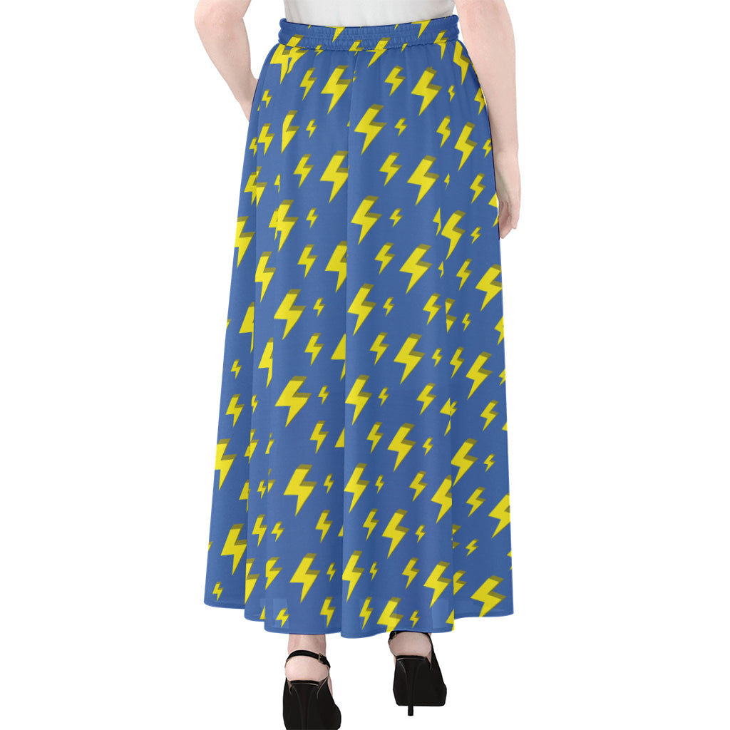 Blue And Yellow Lightning Pattern Print Chiffon Maxi Skirt