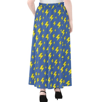 Blue And Yellow Lightning Pattern Print Chiffon Maxi Skirt