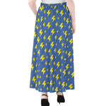 Blue And Yellow Lightning Pattern Print Chiffon Maxi Skirt