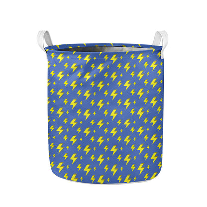 Blue And Yellow Lightning Pattern Print Collapsible Laundry Basket