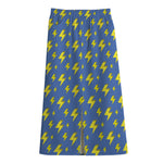 Blue And Yellow Lightning Pattern Print Cotton Front Slit Maxi Skirt