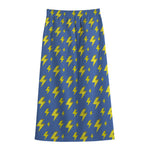 Blue And Yellow Lightning Pattern Print Cotton Front Slit Maxi Skirt