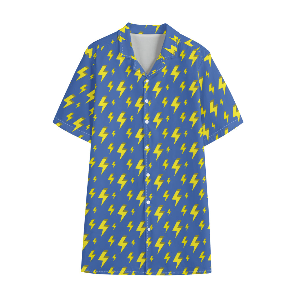 Blue And Yellow Lightning Pattern Print Cotton Hawaiian Shirt