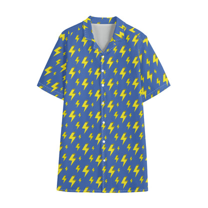 Blue And Yellow Lightning Pattern Print Cotton Hawaiian Shirt