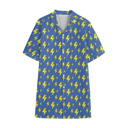 Blue And Yellow Lightning Pattern Print Cotton Hawaiian Shirt