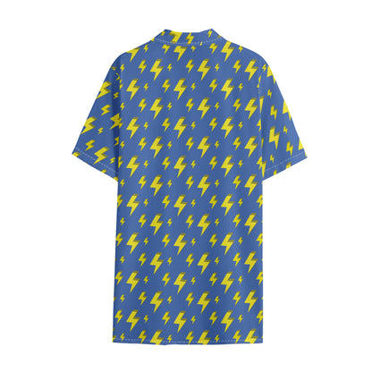 Blue And Yellow Lightning Pattern Print Cotton Hawaiian Shirt