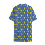 Blue And Yellow Lightning Pattern Print Cotton Hawaiian Shirt