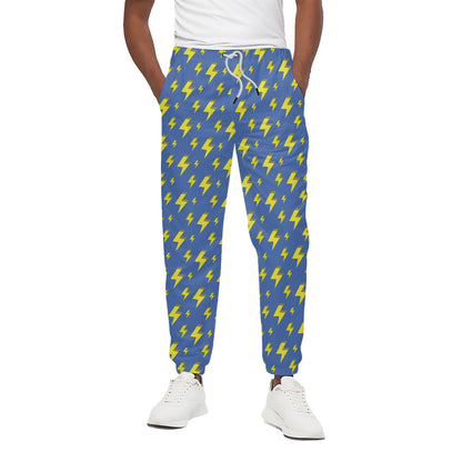 Blue And Yellow Lightning Pattern Print Cotton Pants