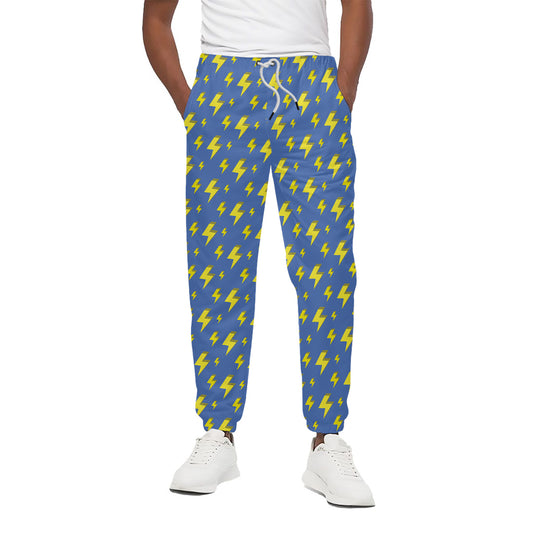 Blue And Yellow Lightning Pattern Print Cotton Pants
