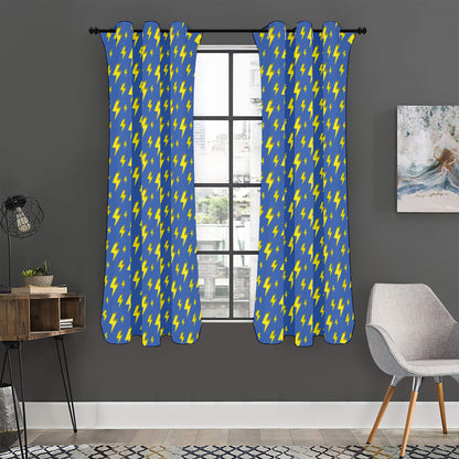 Blue And Yellow Lightning Pattern Print Curtain