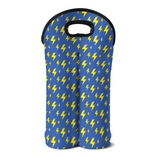 Blue And Yellow Lightning Pattern Print Double Neoprene Wine Tote