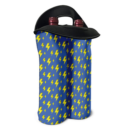 Blue And Yellow Lightning Pattern Print Double Neoprene Wine Tote