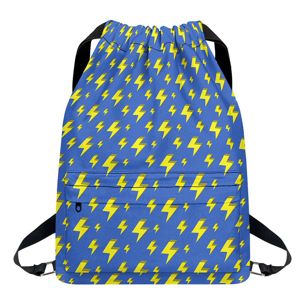 Blue And Yellow Lightning Pattern Print Drawstring Backpack