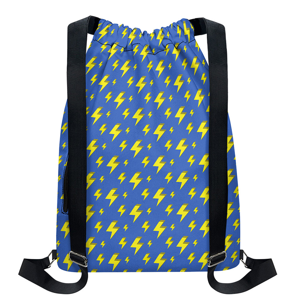 Blue And Yellow Lightning Pattern Print Drawstring Backpack