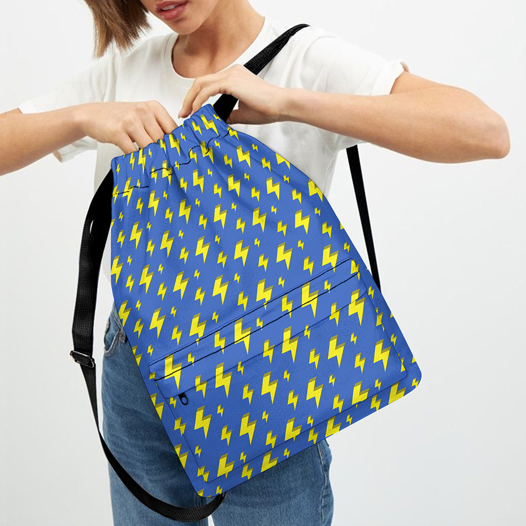 Blue And Yellow Lightning Pattern Print Drawstring Backpack