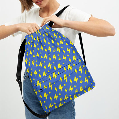 Blue And Yellow Lightning Pattern Print Drawstring Backpack