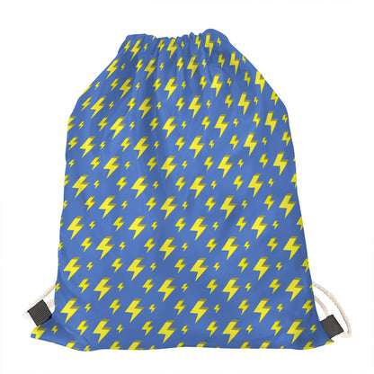Blue And Yellow Lightning Pattern Print Drawstring Bag