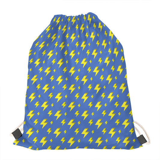 Blue And Yellow Lightning Pattern Print Drawstring Bag