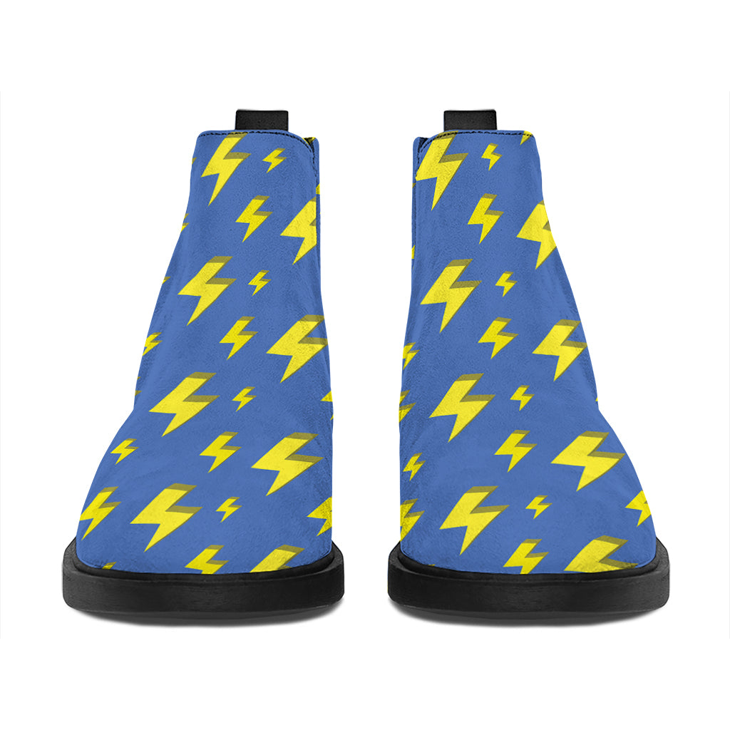 Blue And Yellow Lightning Pattern Print Flat Ankle Boots