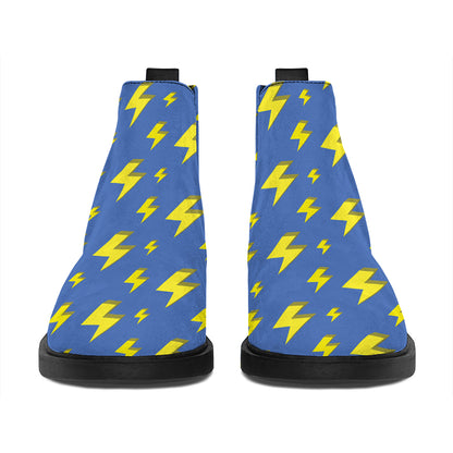 Blue And Yellow Lightning Pattern Print Flat Ankle Boots