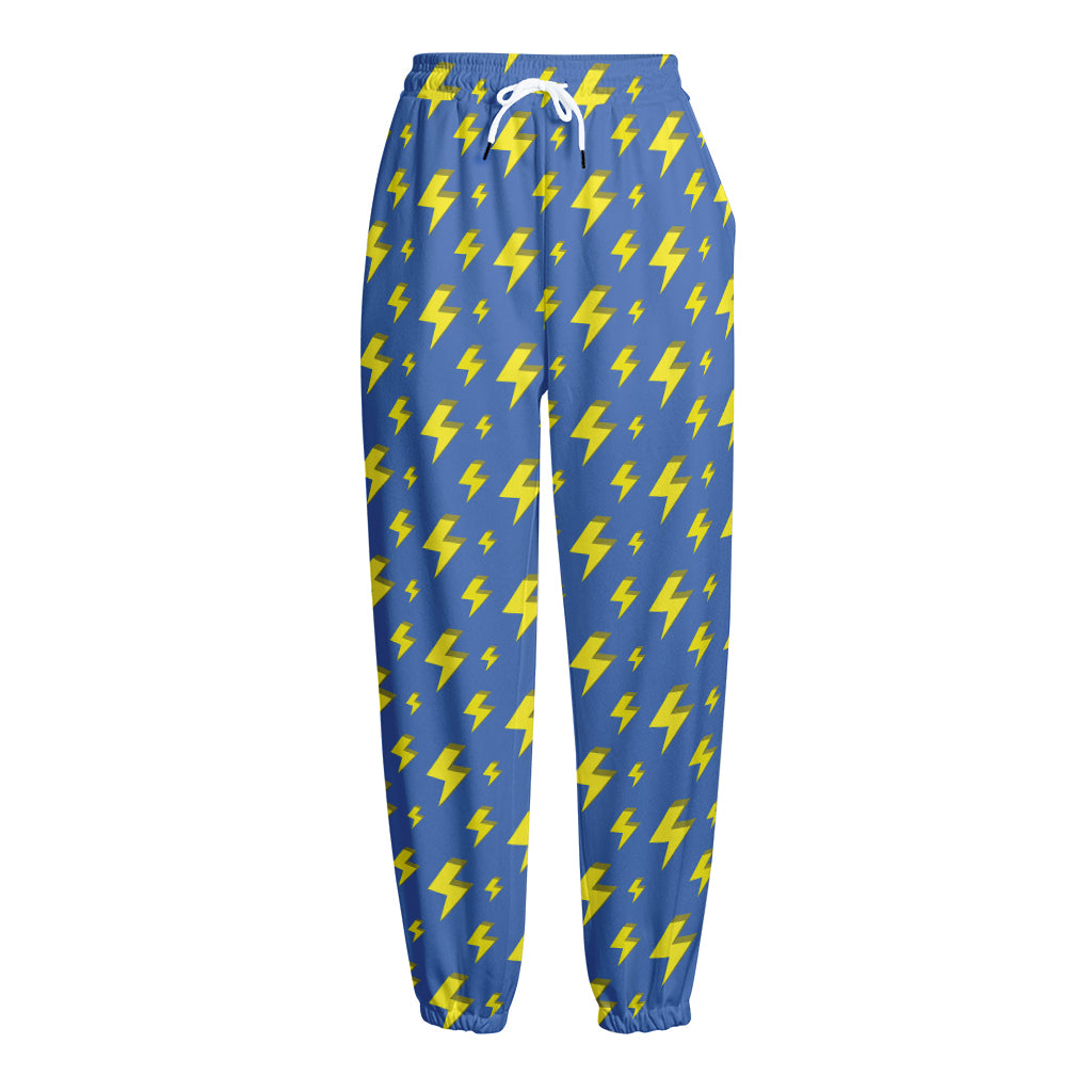 Blue And Yellow Lightning Pattern Print Fleece Lined Knit Pants
