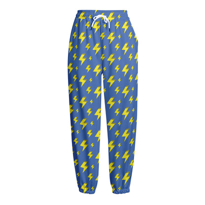 Blue And Yellow Lightning Pattern Print Fleece Lined Knit Pants