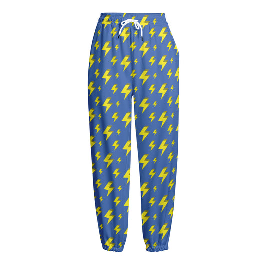 Blue And Yellow Lightning Pattern Print Fleece Lined Knit Pants