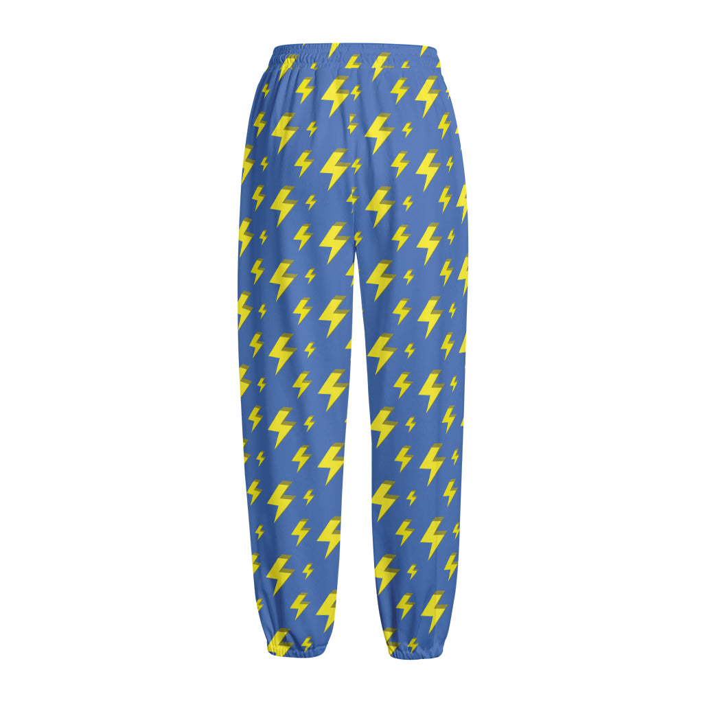 Blue And Yellow Lightning Pattern Print Fleece Lined Knit Pants