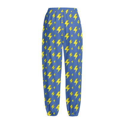 Blue And Yellow Lightning Pattern Print Fleece Lined Knit Pants