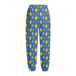 Blue And Yellow Lightning Pattern Print Fleece Lined Knit Pants