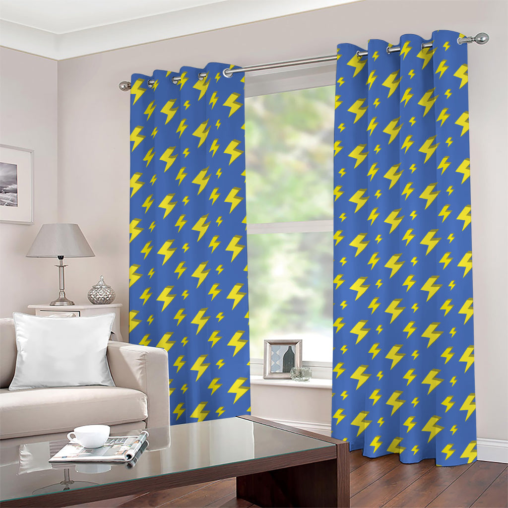Blue And Yellow Lightning Pattern Print Grommet Curtains