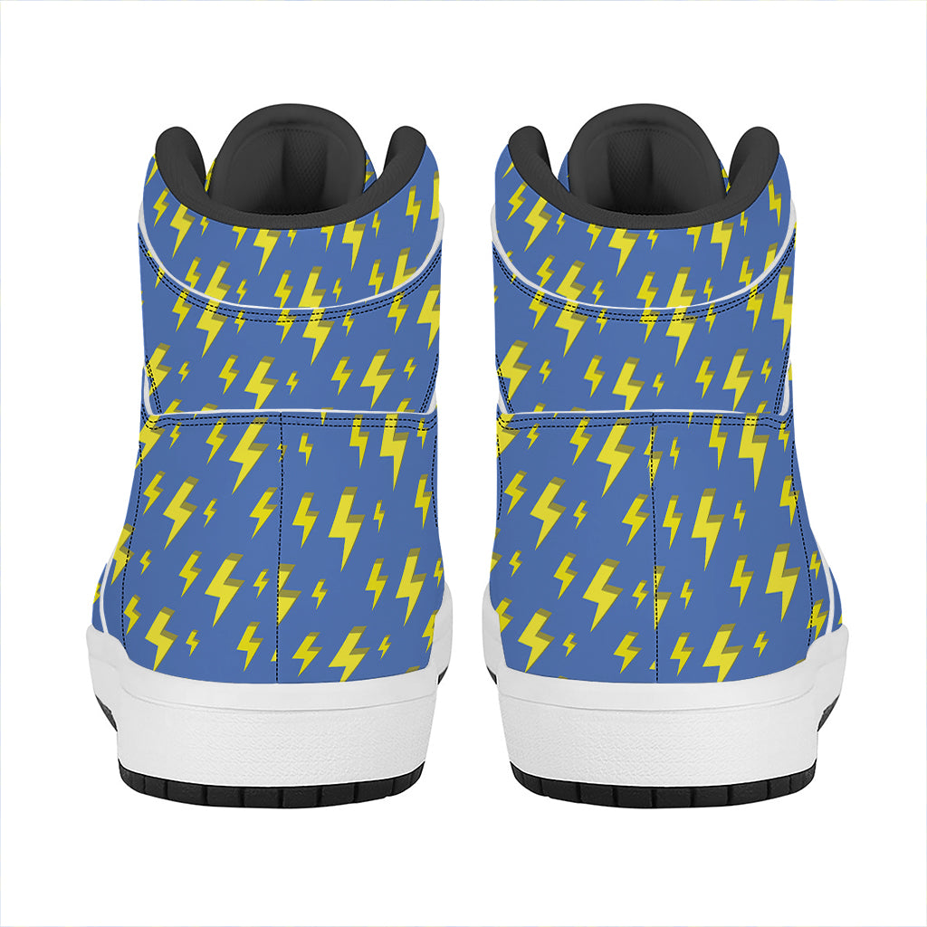 Blue And Yellow Lightning Pattern Print High Top Leather Sneakers