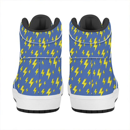 Blue And Yellow Lightning Pattern Print High Top Leather Sneakers