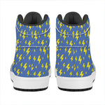 Blue And Yellow Lightning Pattern Print High Top Leather Sneakers