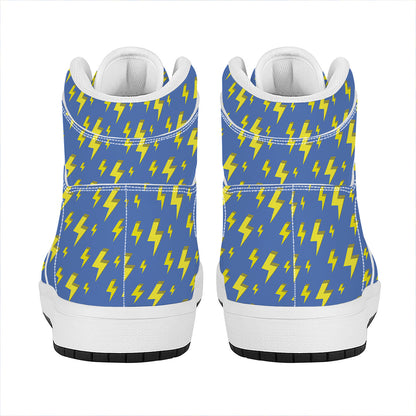 Blue And Yellow Lightning Pattern Print High Top Leather Sneakers